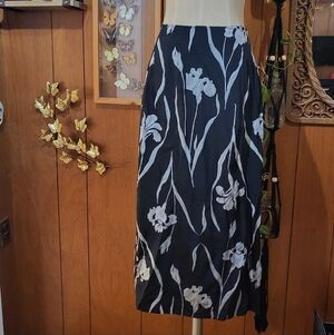 Rafella Black And White Floral Silk Wrap Skirt
